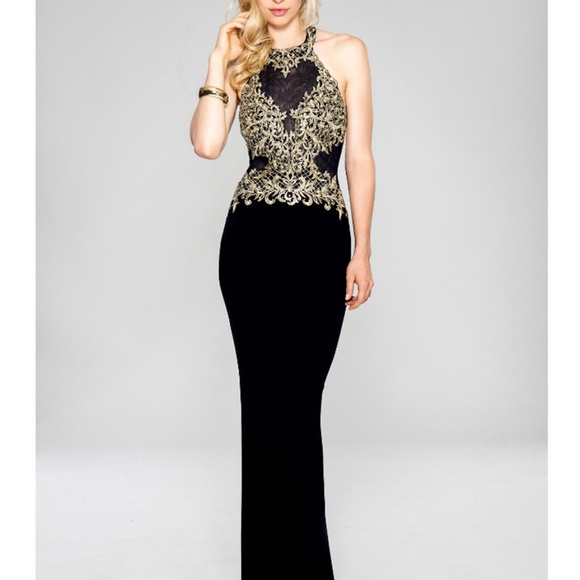 NEW Navy Embroidered Illusion Jersey Gown Sz 6 - Picture 1 of 7